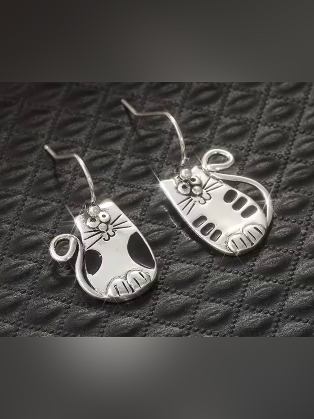 Silver Cat Dangle Earrings - Polished Silver Cat Design